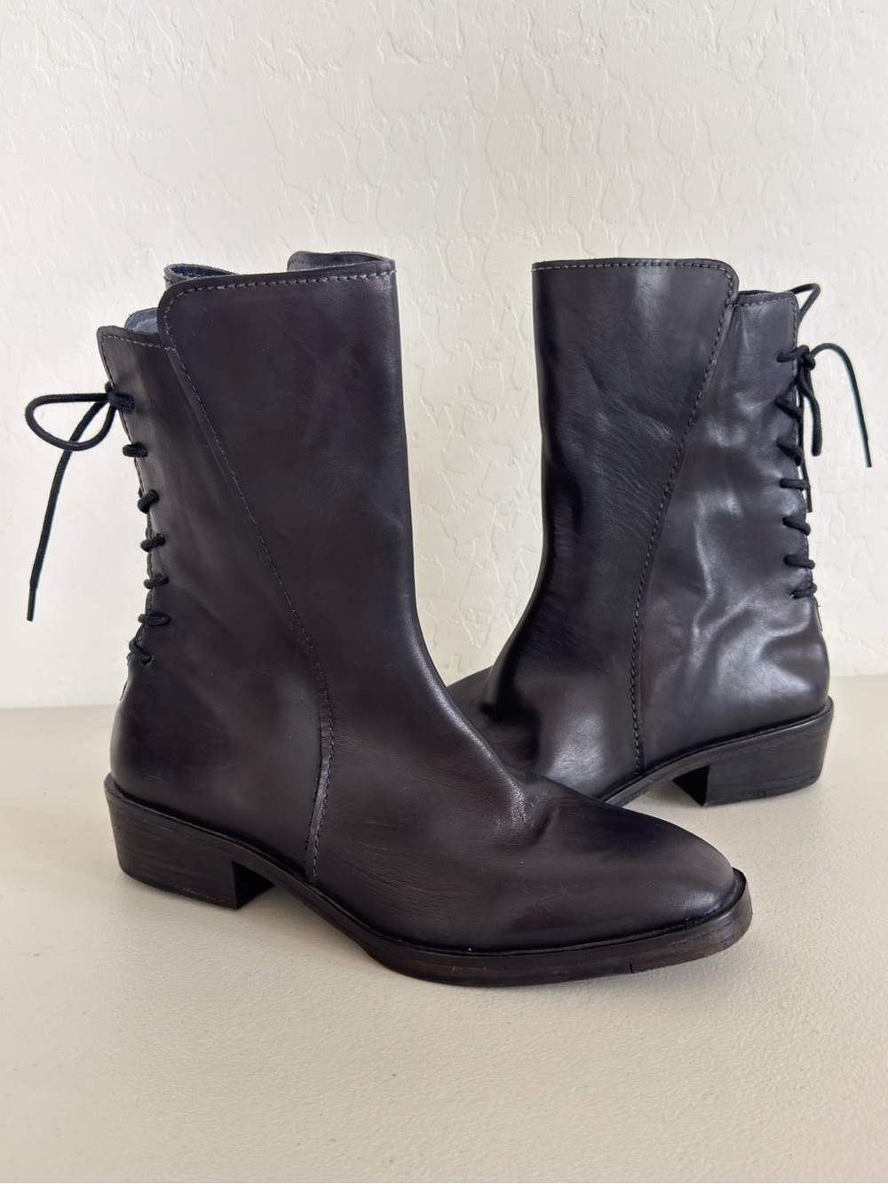 NEW Vintage Foundry Black Leather Laced Inside Zippered Annabelle Boot 8.5